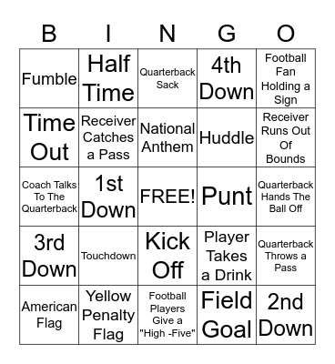 Super Bowl Sunday Bingo Card