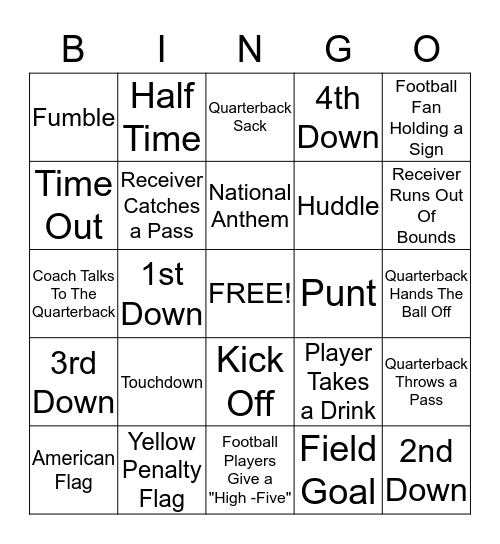 Super Bowl Sunday Bingo Card