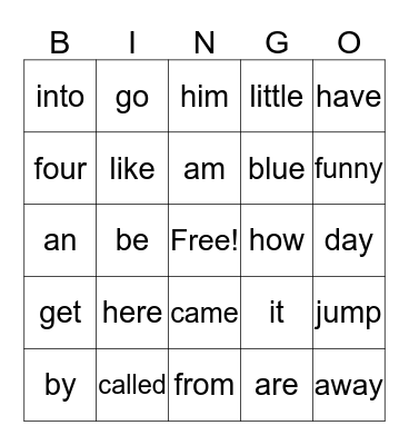 K - Site Words 2 Bingo Card