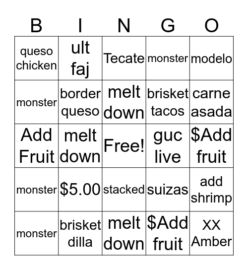 Cinco Bingo Card