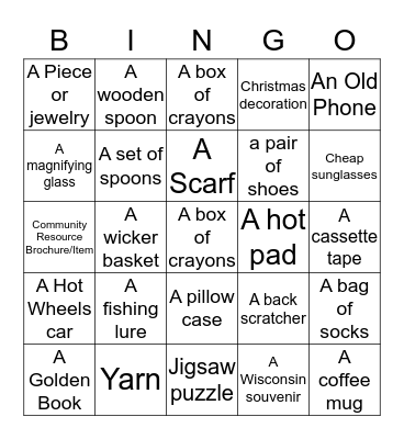 Garage Sale Bingo Card