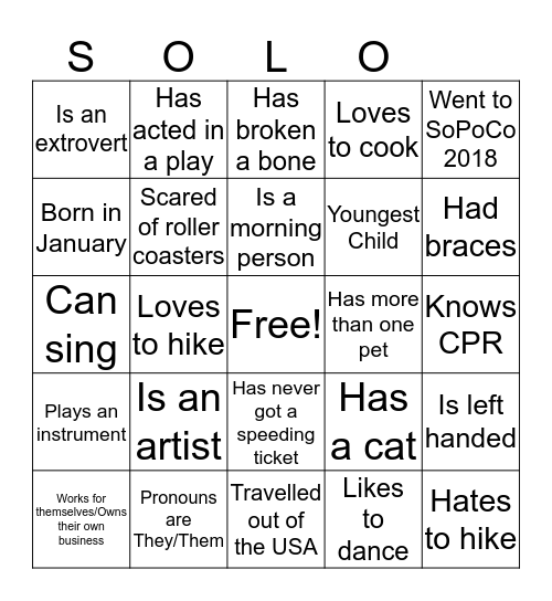SoPoCo Bingo Card