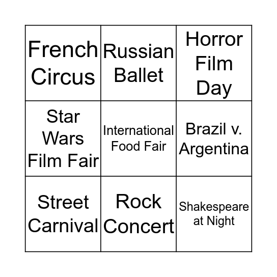 What are you going to do in London?  Bingo Card