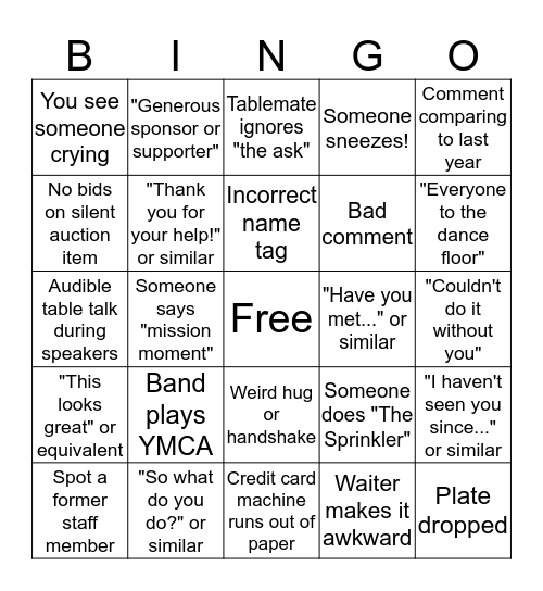 Annual Dinner Bingo Card