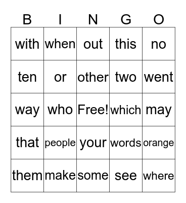 K - Site Words 5 Bingo Card