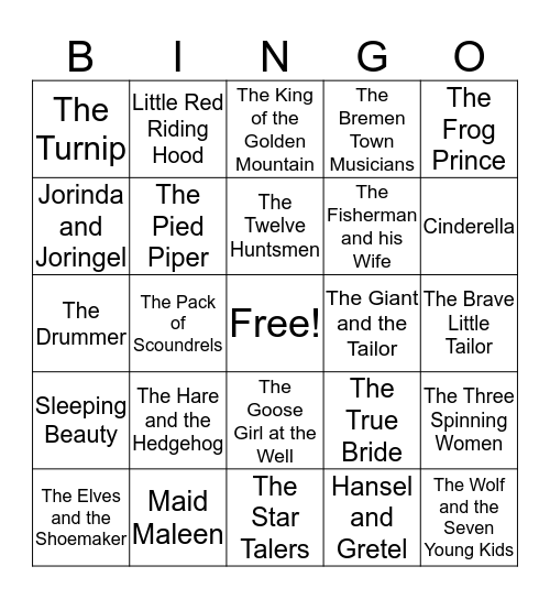 Brothers Grimm Bingo Card