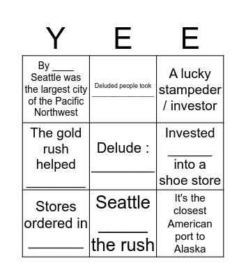 WA Klondike effect on Seattle Bingo Card