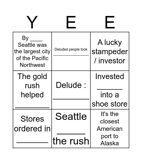 WA Klondike effect on Seattle Bingo Card