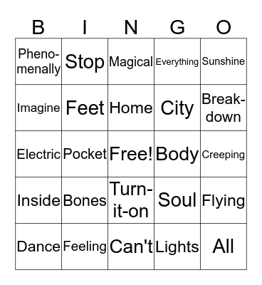 Can't Stop the Feeling Bingo  Bingo Card