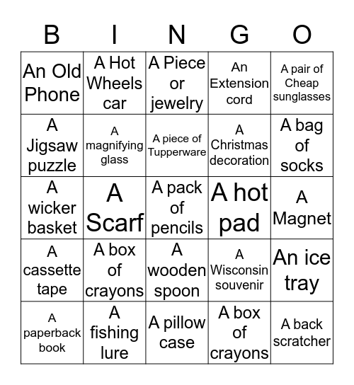 Garage Sale Bingo Card