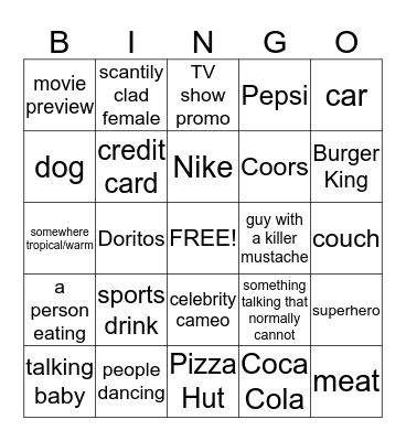 The Mackin's Super Bowl Commercial Bingo Card