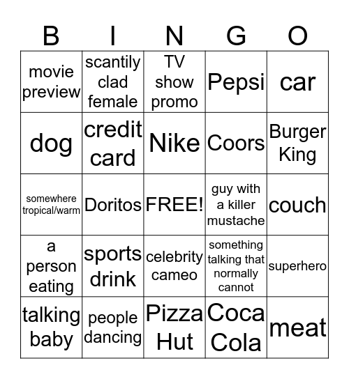 The Mackin's Super Bowl Commercial Bingo Card