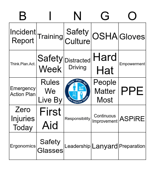 Safety Week  Bingo Card