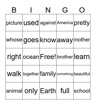 Trick Word Bingo Card