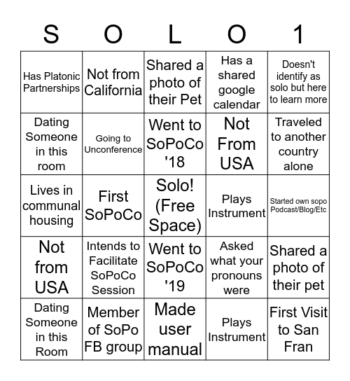 SoPoCo Bingo Card