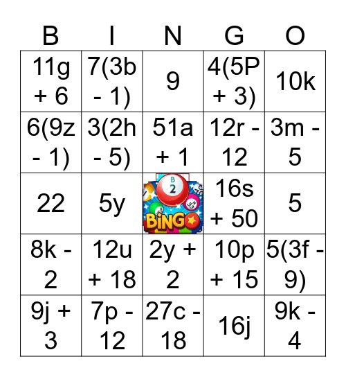 Algebraic Expressions Bingo Card