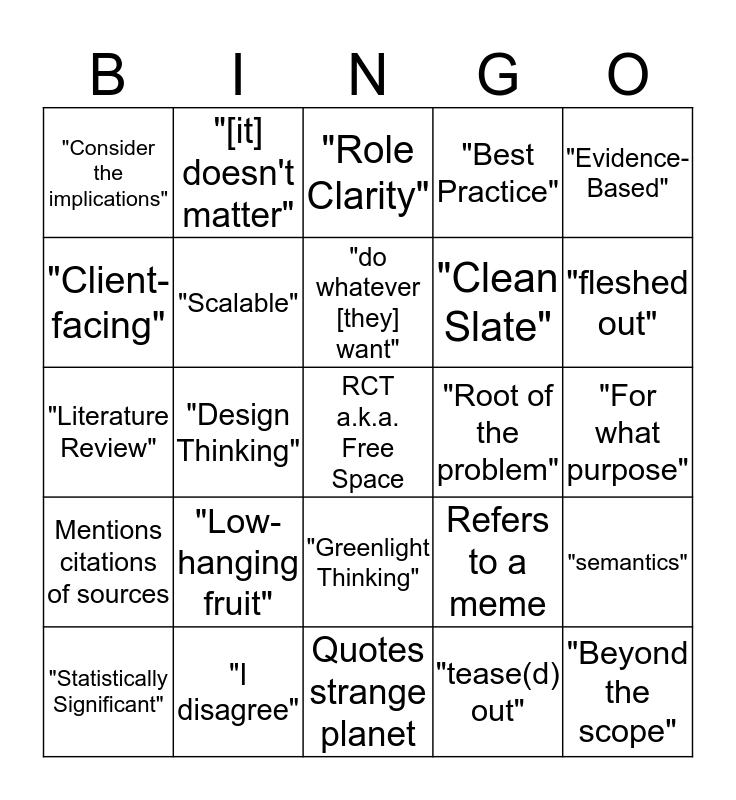 Evaluation Bingo Card