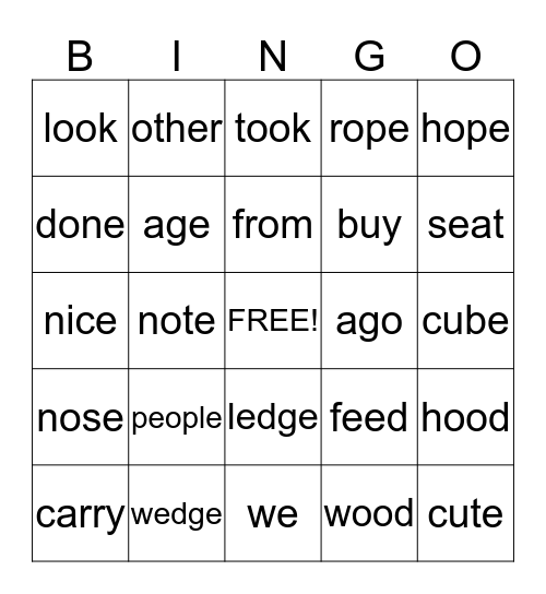 3rd Nine Week Spelling Word Bingo Card