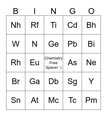 Periodic Table Bingo Card