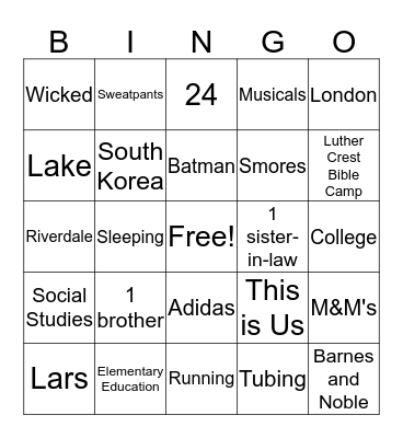 All about Shelby Bingo Card