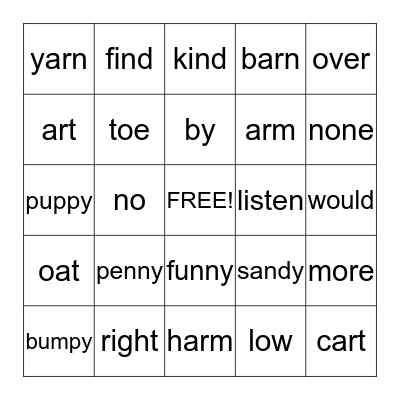 3rd Nine Week Spelling Word Bingo Card