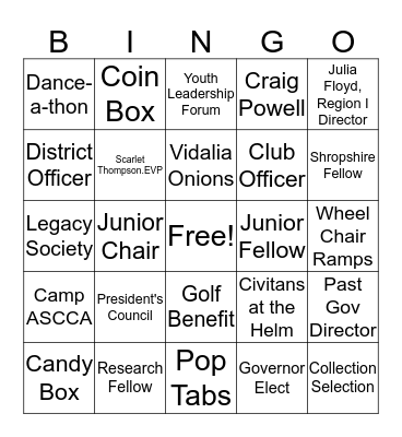 Civitan Bingo Card