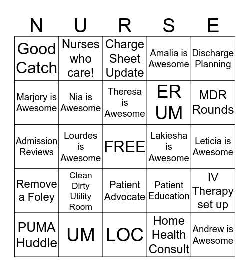 Patient Flow Bingo Card