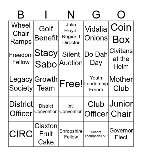 Civitan Bingo Card