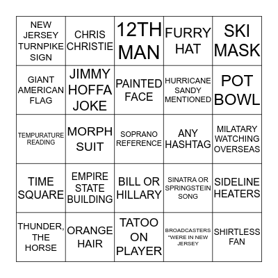 SUPERBOWL OFF FIELD BINGO Card