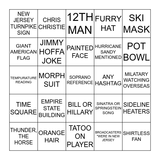 SUPERBOWL OFF FIELD BINGO Card