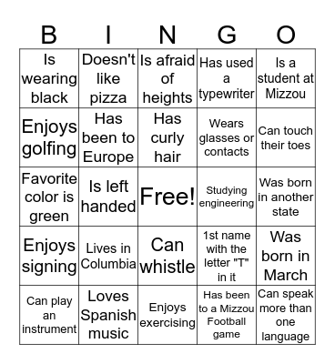 ICE BREAKER BINGO Card