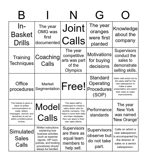 Training Techniques Bingo!! Bingo Card