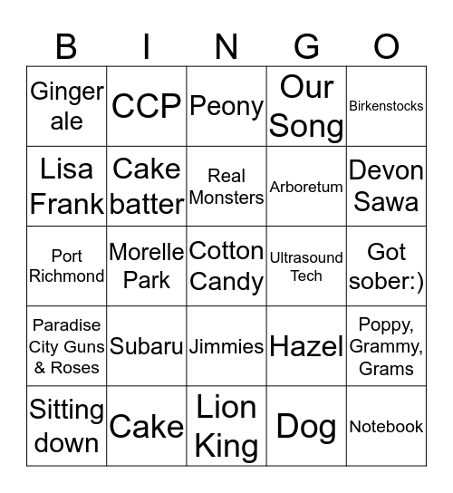 All You Lisa!! Bingo Card