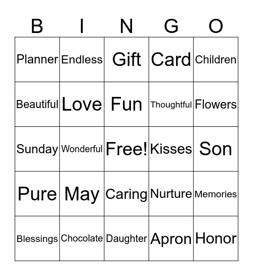 Mother's Day Bingo Card