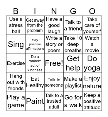 Stress Management BINGO Card