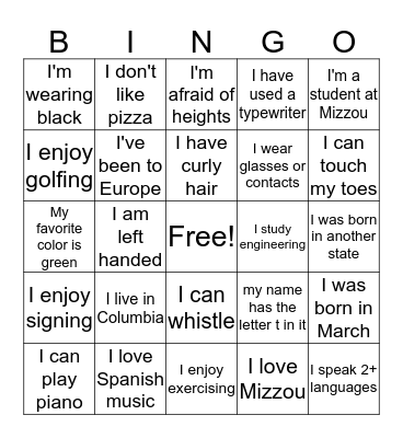 ICE BREAKER BINGO Card