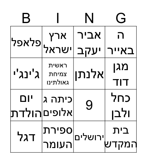 יום הלדת אלנתן חודש אייר Bingo Card