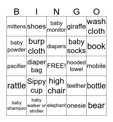 Baby Bingo Card