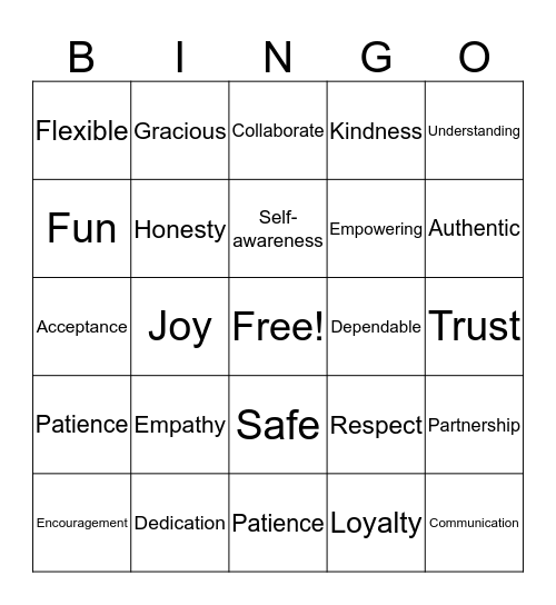 Healthy Relationship BINGO Card