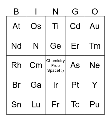 Periodic Table Bingo Card