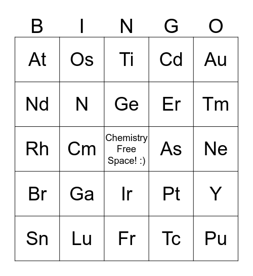 Periodic Table Bingo Card