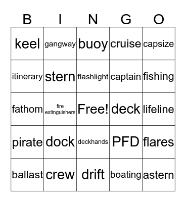Boating Bingo Card