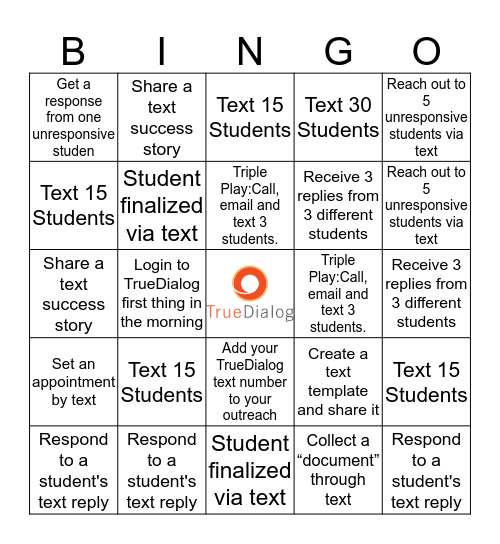 Post University Texting Bingo Card
