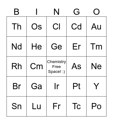 Periodic Table Bingo Card