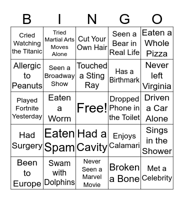 First Students  Bingo Card