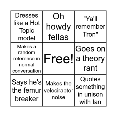 Sean Bingo Card