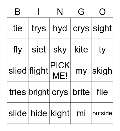 i_e, igh, _y, ie Bingo Card