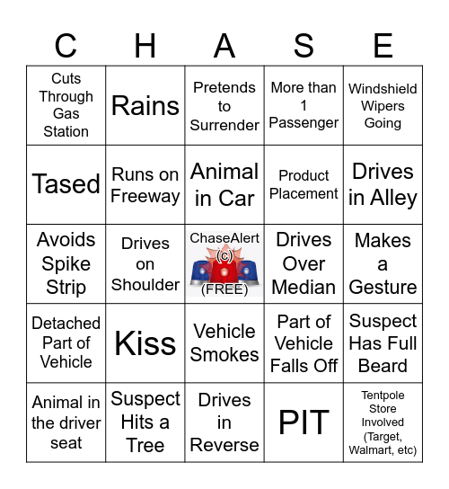 PursuitBingo - (c)ChaseAlert Bingo Card