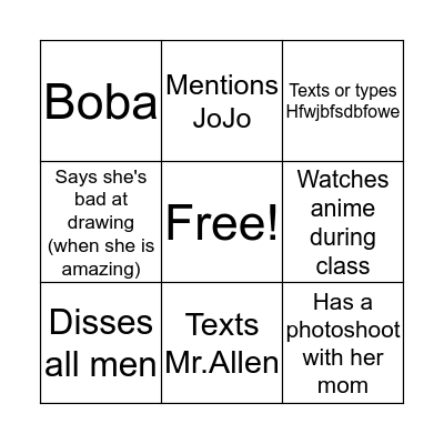 Madi Bingo Card