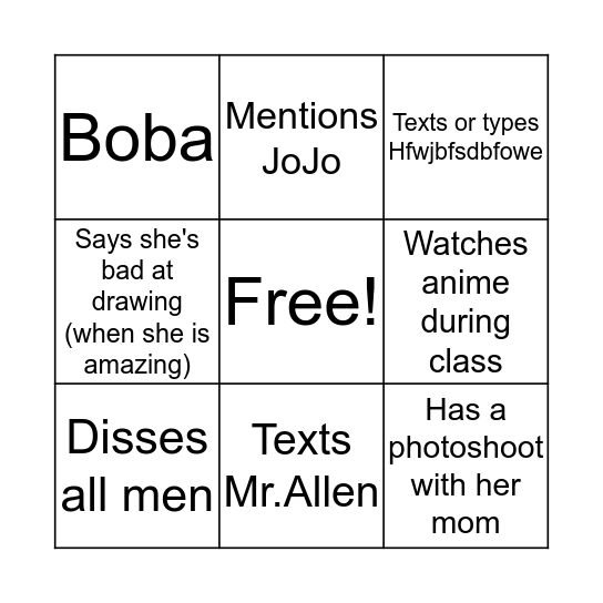 Madi Bingo Card